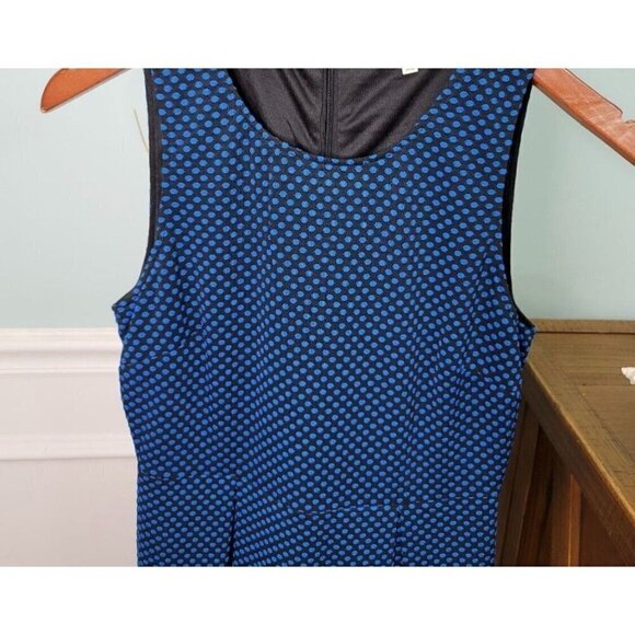 41 Hawthorne Sz L Black Blue Polka Dot Pleated Fit and Flare Sundress Knit Dress - Picture 2 of 12